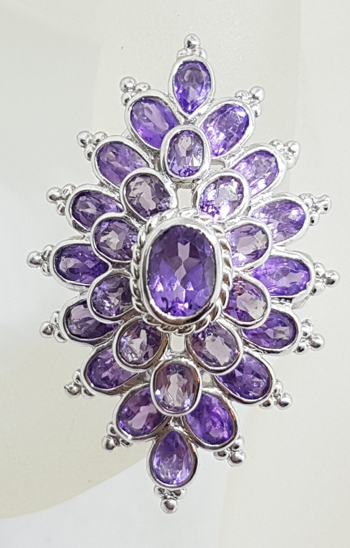 Sterling Silver Very Large Exquisite Amethyst Cluster Ring