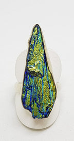 Sterling Silver Black Titanium Kyanite Large &amp; Long Ring Vibrant Blue/Green
