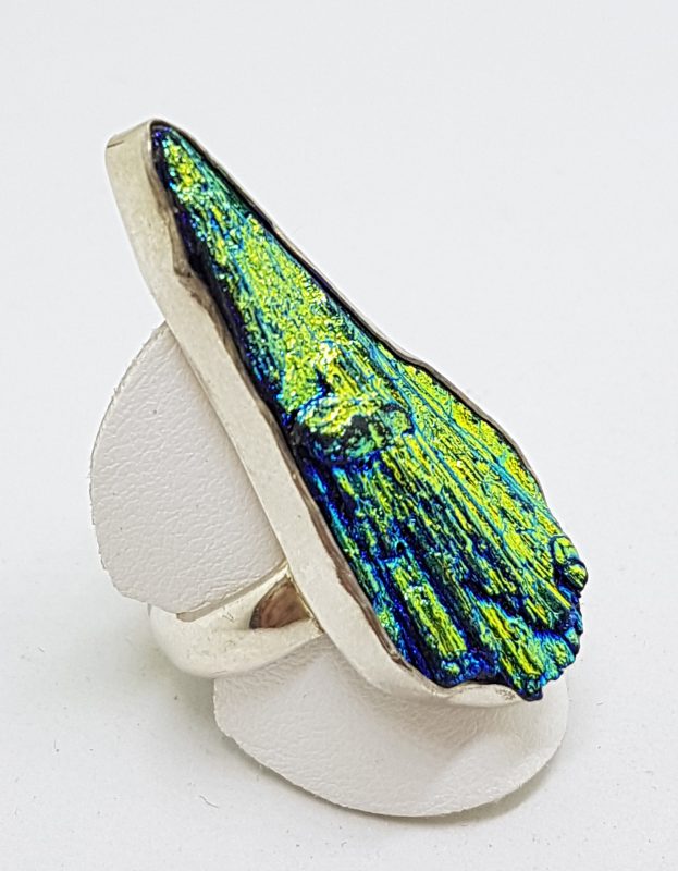 Sterling Silver Black Titanium Kyanite Large &amp; Long Ring Vibrant Blue/Green