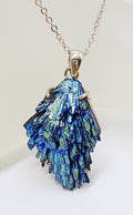 Sterling Silver Large Black Titanium Kyanite Pendant on Silver Chain – Vibrant Blue