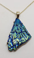 Sterling Silver Large Black Titanium Kyanite Pendant on Silver Chain – Vibrant Blue &amp; Green