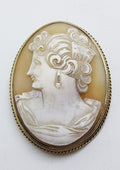 Sterling Silver Large Oval Lady Cameo Brooch