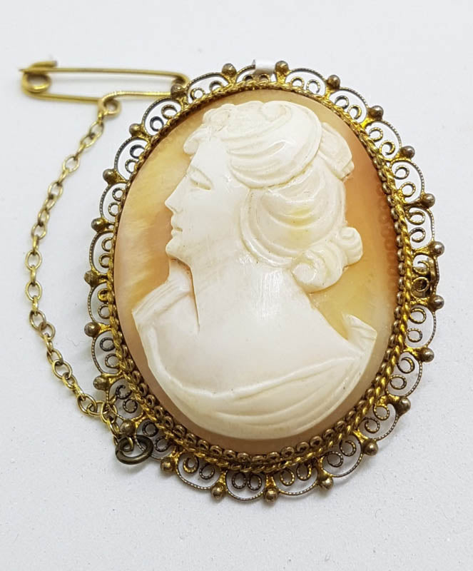 800 Silver Oval Ornate Lady Cameo Brooch