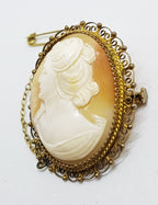 800 Silver Oval Ornate Lady Cameo Brooch