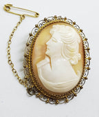 800 Silver Oval Ornate Lady Cameo Brooch