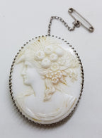 Sterling Silver Oval White Lady Cameo Brooch