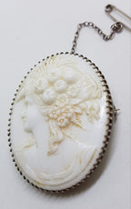 Sterling Silver Oval White Lady Cameo Brooch