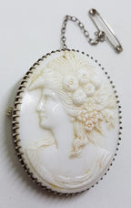 Sterling Silver Oval White Lady Cameo Brooch
