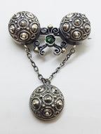 800 Silver Ornate Drop with Green Stone Brooch
