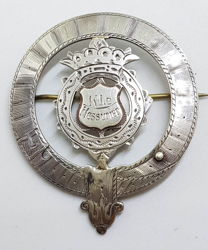 Sterling Silver Very Large Round Kilt Brooch - M.L.C. Calisthenics