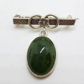 Sterling Silver Oval Jade on Bar Brooch
