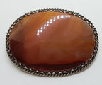 Sterling Silver Antique Large Oval Agate Brooch