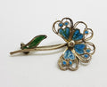 Sterling Silver Ornate Enamel Filigree Flower Brooch