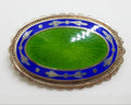 Sterling Silver Blue &amp; Green Guilloche Enamel Oval Brooch