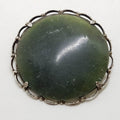 Sterling Silver Large Round Green Jade Brooch