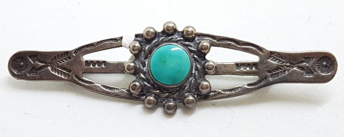Sterling Silver Ornate Turquoise Bar Brooch