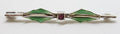 Sterling Silver Green Enamel with Stone Long Bar Brooch