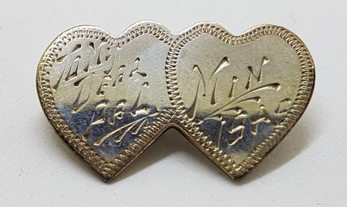 Sterling Silver Two Hearts Engraved "To my Dear Gal Min 1945" Sweetheart Brooch