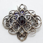 800 Silver Ornate Red Stone Filigree Brooch