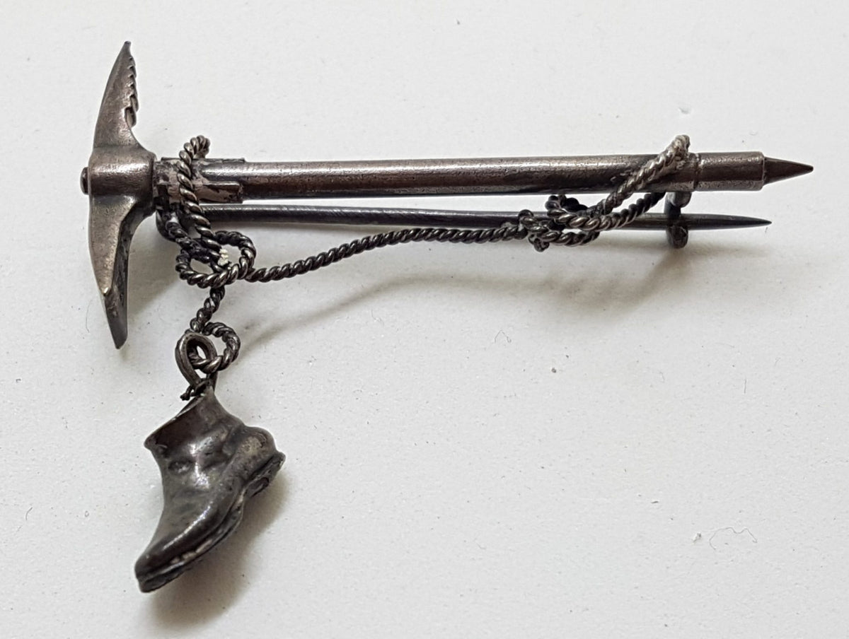 Sterling Silver Miner Pickaxe and Boot Bar Brooch