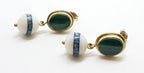 9ct Yellow Gold Malachite with Agate and Opal Inlay Handmade Ball Drop Earrings