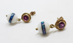 9ct Yellow Gold Rhodolite Garnet with Agate and Opal Inlay Handmade Ball Drop Earrings