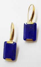 9ct Yellow Gold Lapis Lazuli Rectangular Drop Earrings