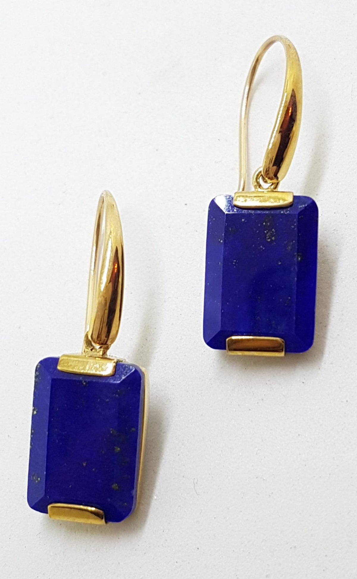 9ct Yellow Gold Lapis Lazuli Rectangular Drop Earrings