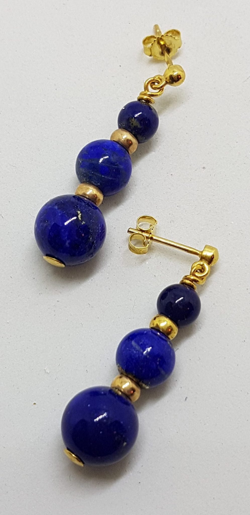 9ct Yellow Gold Lapis Lazuli Ball Long Drop Earrings