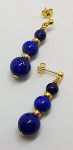 9ct Yellow Gold Lapis Lazuli Ball Long Drop Earrings