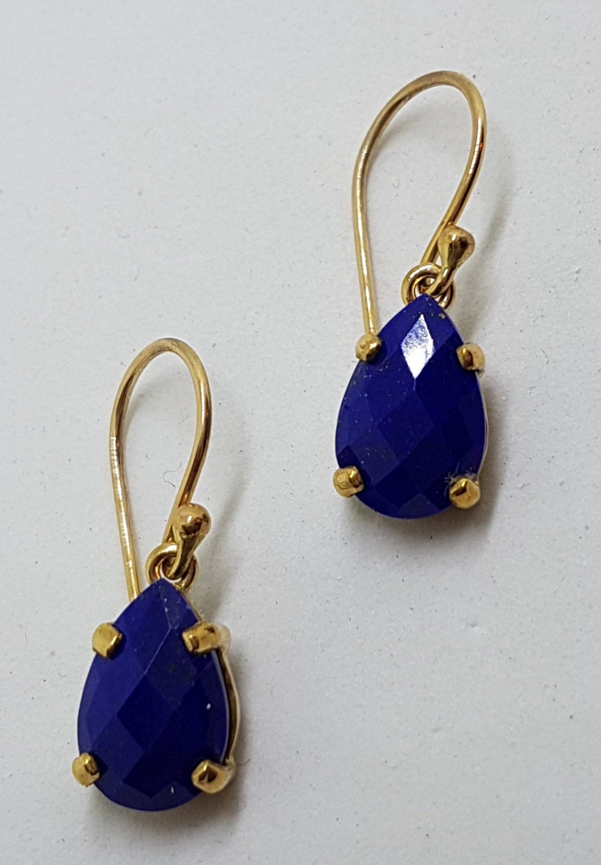 9ct Yellow Gold Teardrop Shape Lapis Lazuli Drop Earrings