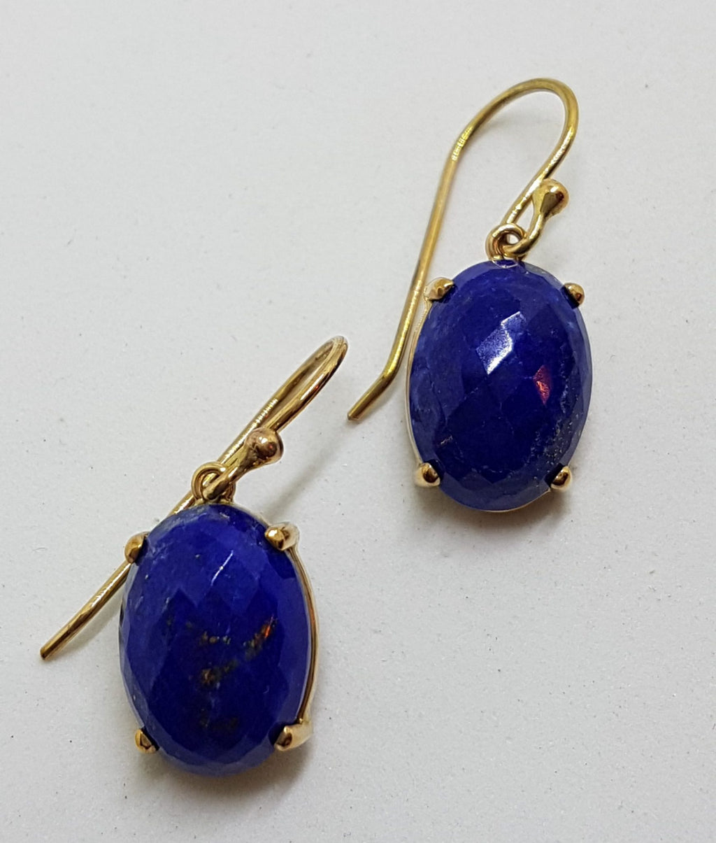 9ct Yellow Gold Lapis Lazuli Faceted Oval Drop Earrings