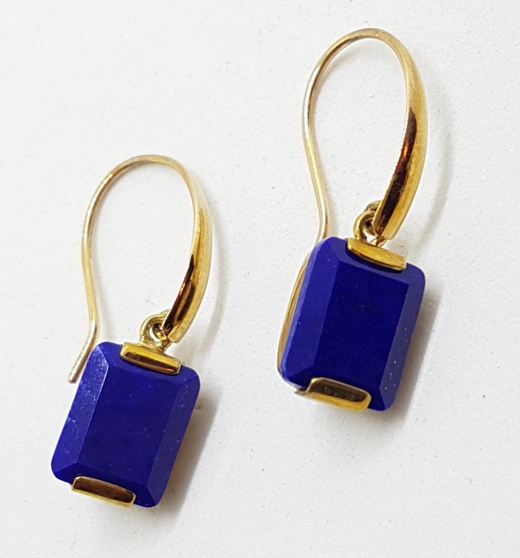 9ct Yellow Gold Lapis Lazuli Rectangular Drop Earrings