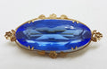 9ct Yellow Gold Large Oval Blue Paste Ornate Brooch – Antique / Vintage