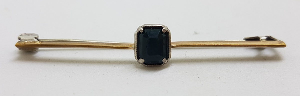 8ct Yellow Gold Dark Blue Stone Bar Brooch – Antique / Vintage