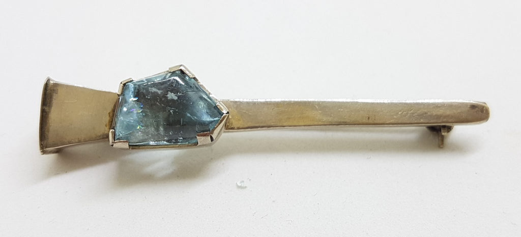 14ct White Gold Aquamarine Bar Brooch – Antique / Vintage