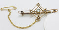 9ct Yellow Gold Aquamarine and Seed Pearl Bar Brooch - Antique / Vintage