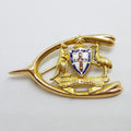 9ct Yellow Gold &amp; Enamel Australian Commonwealth Coat of Arms in Wishbone Brooch – Antique / Vintage