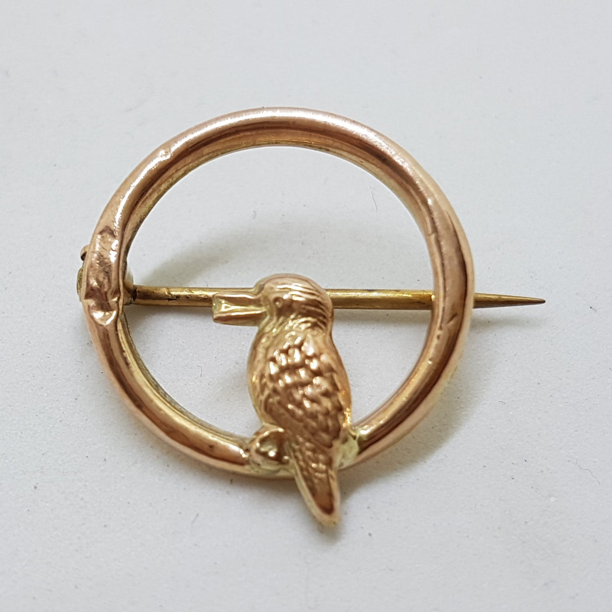 9ct Rose Gold Round Kookaburra Brooch