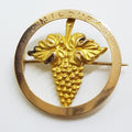 15ct Yellow Gold Ornate Mildura Grape / Grapevine Round Brooch – Antique / Vintage