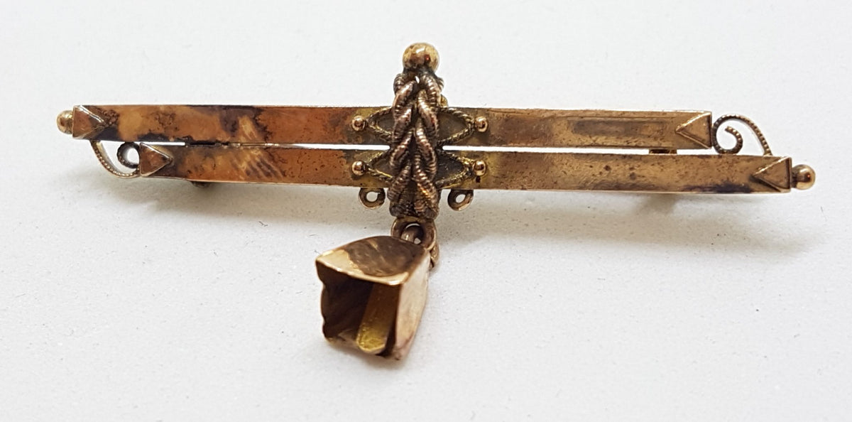 9ct Rose Gold Ornate Bell Drop Bar Brooch – Antique / Vintage