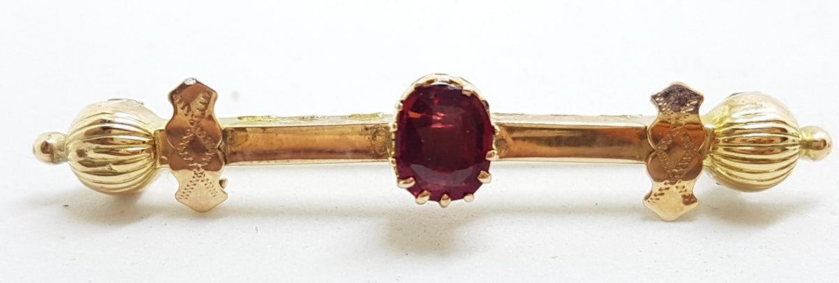 9ct Rose Gold Red Paste Bar Brooch – Antique / Vintage