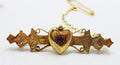 9ct Yellow Gold Garnet Heart Ornate Bar Brooch – Antique / Vintage