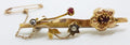 9ct Yellow Gold Red &amp; Seed Pearl Flower Bar Brooch – Antique / Vintage