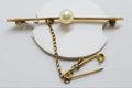 9ct Yellow Gold Cultured Pearl on Bar Brooch – Antique / Vintage