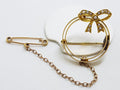 15ct Yellow Gold Seed Pearl Bow on Round Brooch – Antique / Vintage
