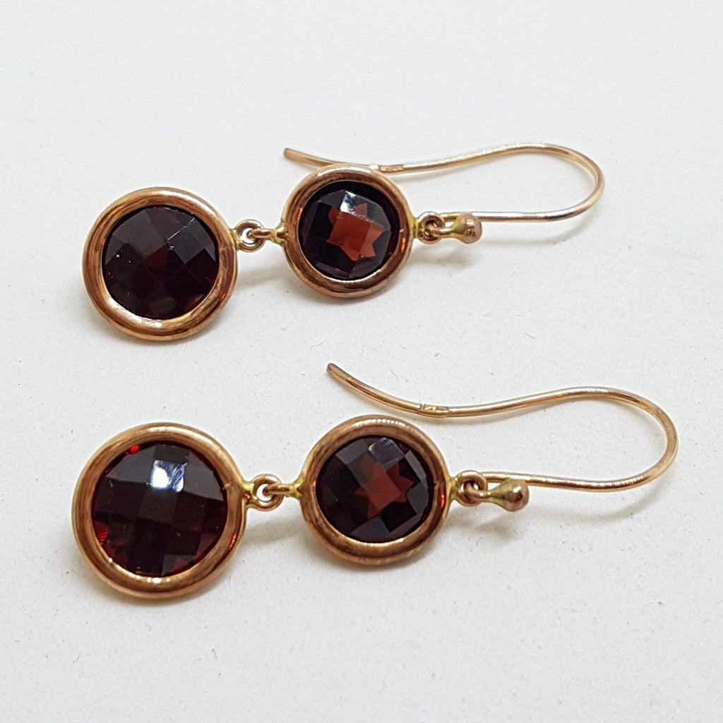 9ct Rose Gold Garnet Long Drop Earrings