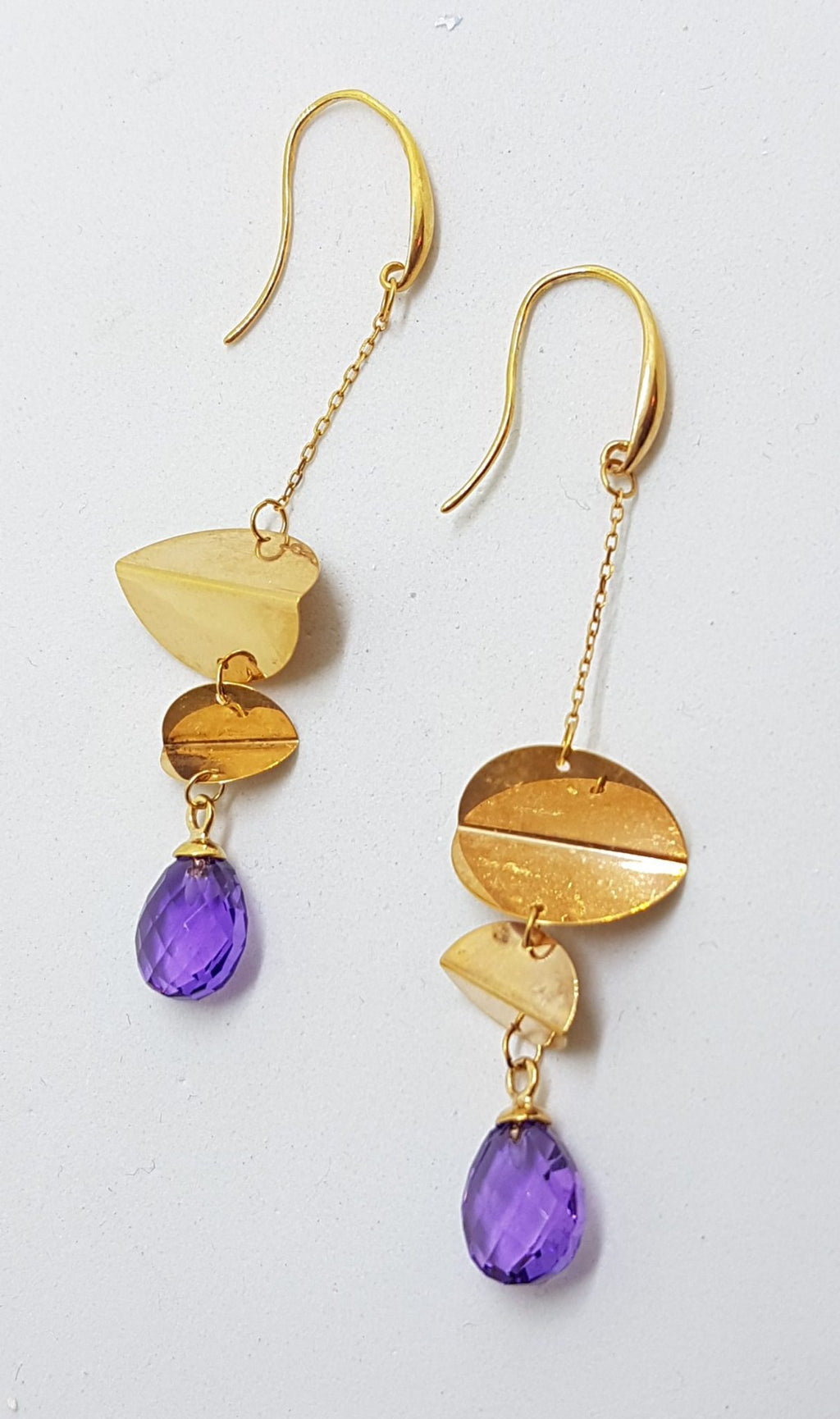 9ct Rose Gold Amethyst Long Unusual Drop Earrings