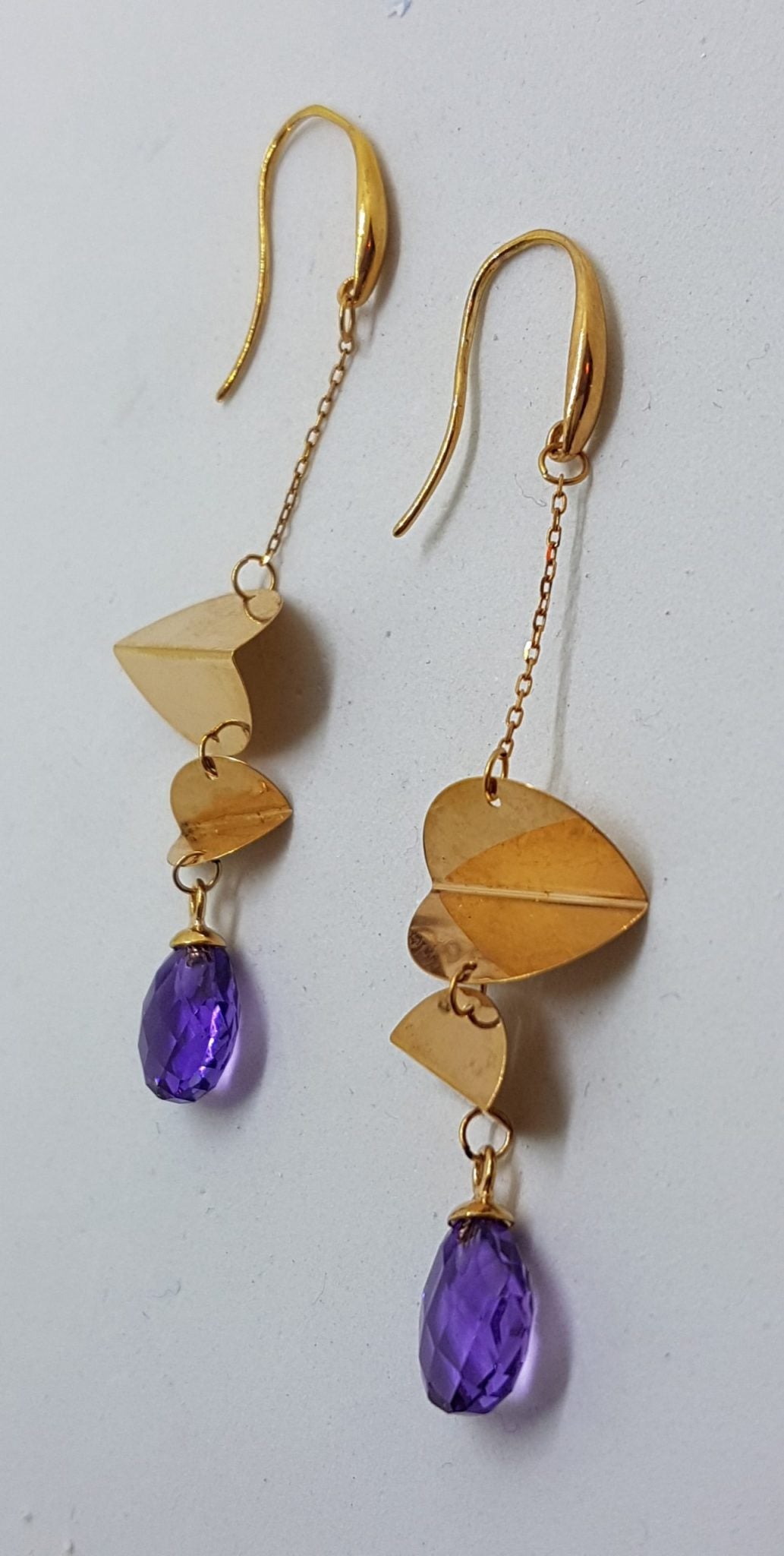 9ct Rose Gold Amethyst Long Unusual Drop Earrings