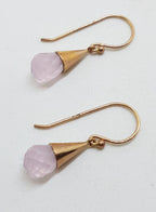 9ct Rose Gold Rose Quartz Ball in Cone Drop Earrings
